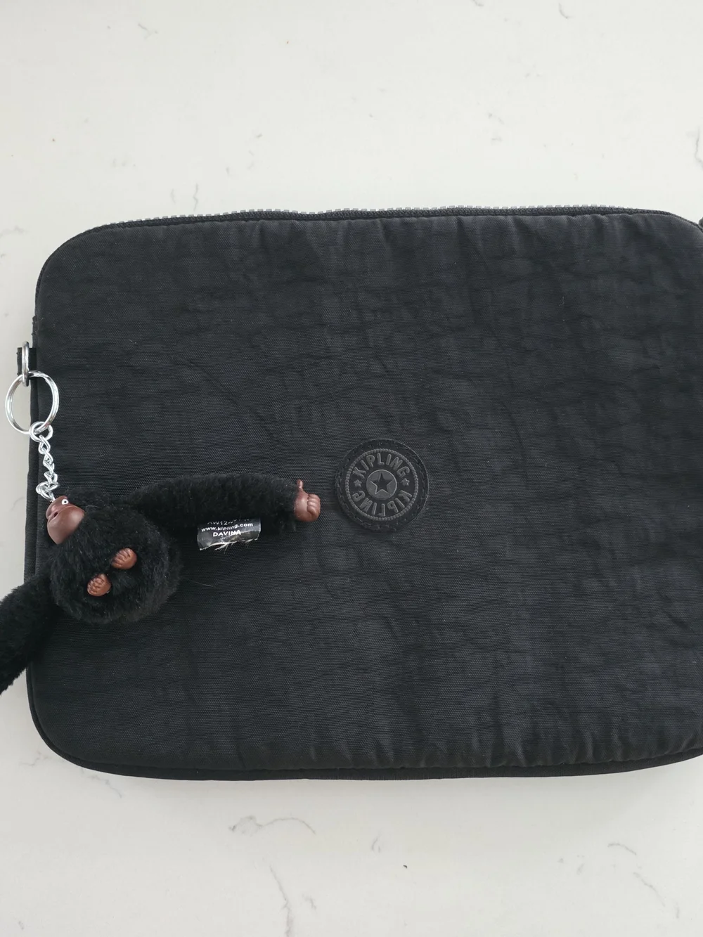 Kipling Black Padded Tablet/ Kindle Sleeve with Davina Monkey Keychain